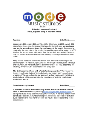 Private Lessons Contract - MODE Music Studios, West Seattle