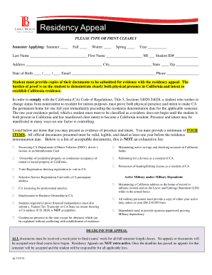 California Residency Appeal Form