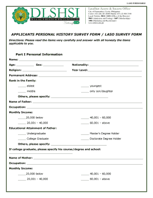 Affidavit of consent to travel with one parent - APPLICANTS PERSONAL HISTORY SURVEY FORM LASO SURVEY FORM - dlshsi edu