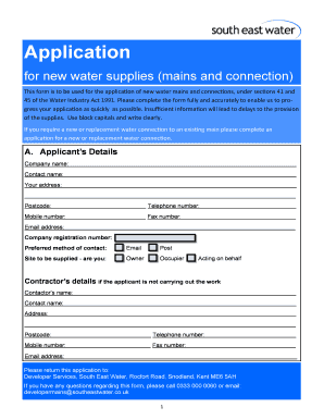 UK Water Supply Application Form