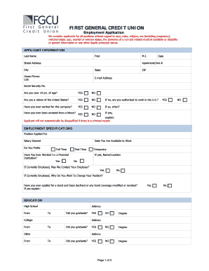 First General Credit Union Employment Application