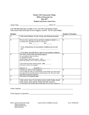 Bunker Hill Community College Student and Parent Asset Form