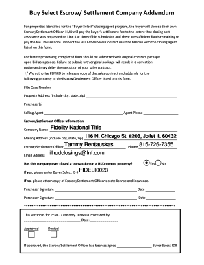 HUD Buyer Select Escrow Addendum