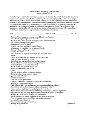 Youth At Risk Screening Questionnaire
