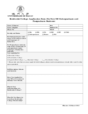 Residential College Application Form