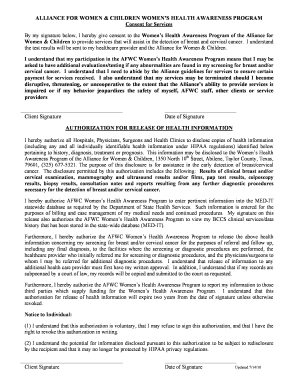 Women's Health Awareness Program Consent Form