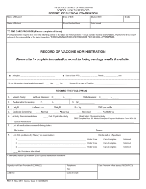 Pennsylvania School Physical Exam Form
