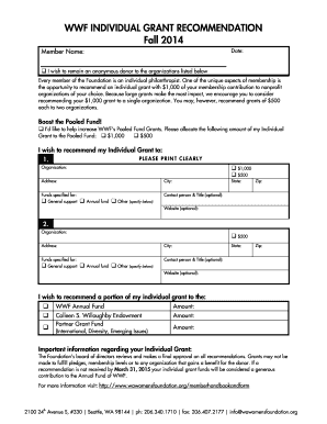 WWF Individual Grant Recommendation Form