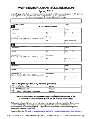 WWF Individual Grant Recommendation Form