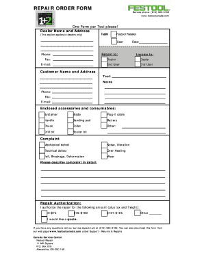 Festool Canada Repair Order Form