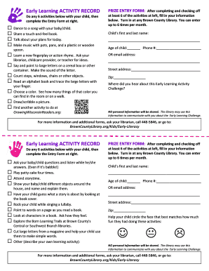 Early Learning Activity Record Prize Entry Form