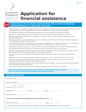 Queensland Financial Assistance Application for Blood Cancer Patients