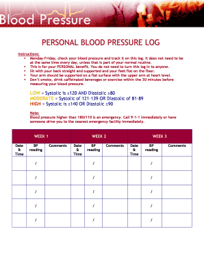 Personal Blood Pressure Log