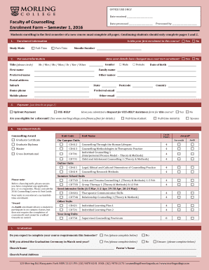 Faculty of Counselling Enrolment Form Semester 1 2016