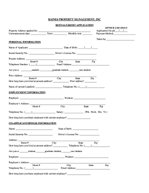 Raines Property Management Rental Application