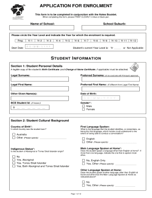 School Enrolment Application Form