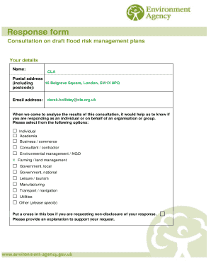 UK Flood Risk Management Plan Consultation Form