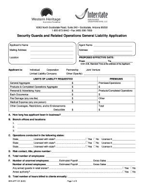 Security Guards and Related Operations General Liability Application