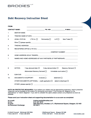 Debt Recovery Instruction Sheet