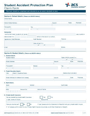 Student Accident Protection Plan Claim Form
