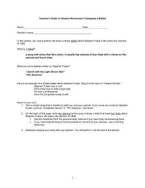 1 Teacher's Guide to Student Worksheet 4-Compose a Ballad Name