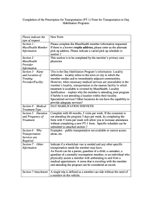 MassHealth Prescription for Transportation PT-1 Form