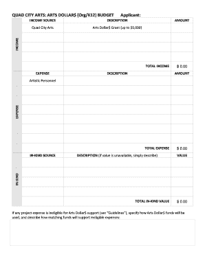 Budget Form: Organization or School - Quad City Arts