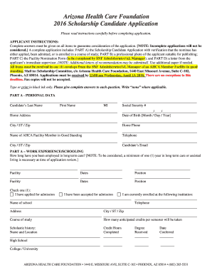2016 AHCF Scholarship Application - Arizona Health Care Association - azhca