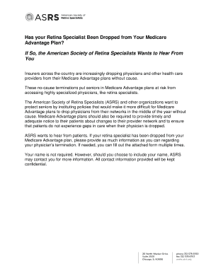 Medicare Advantage Plan Network Termination Patient Reporting Form