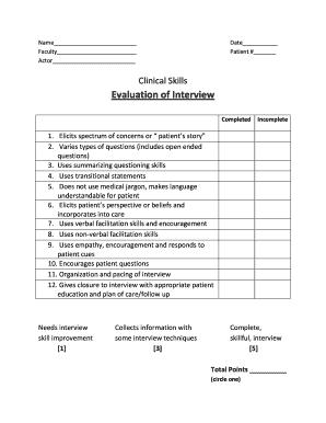 Clinical Skills Evaluation Form