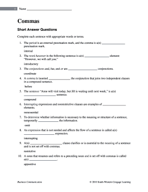 Comma Usage Worksheet