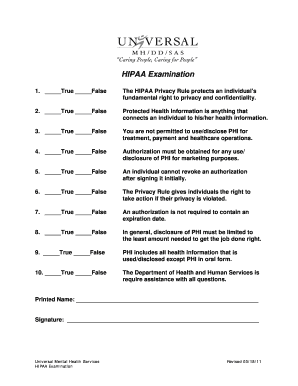 HIPAA Privacy Rule Examination Form