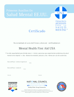 Certificado Primeros Auxilios En Salud Mental EE.UU.