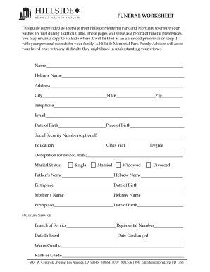 Funeral Preferences Worksheet