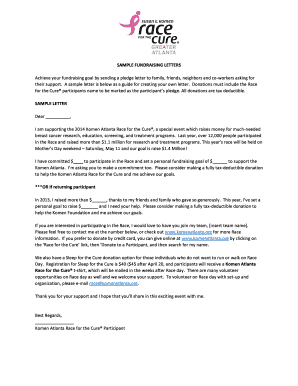 Sample Fundraising Letter for Komen Atlanta Race for the Cure