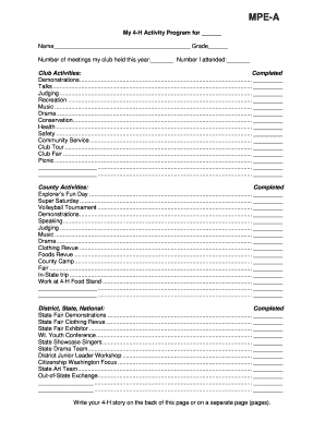 4-H Activity Program Form