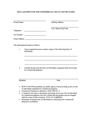 Declaration for Non-Commercial Use of List of Names