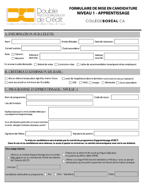 Formulaire de mise en candidature