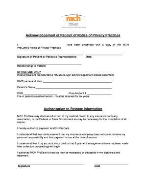 Acknowledgement of Receipt of Notice of Privacy Practices