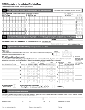 2015-2016 Application for Free and Reduced Price School Meals