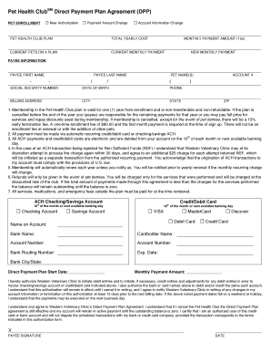 Pet Health Club Direct Payment Plan Agreement