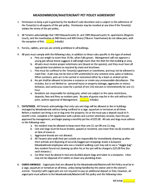 Meadowbrook/Mastercraft Pet Policy Agreement