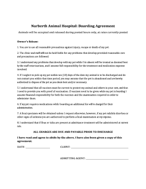 Narberth Animal Hospital Boarding Agreement