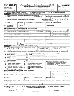 Formulario del IRS 8300-SP Informe de Pagos en Efectivo