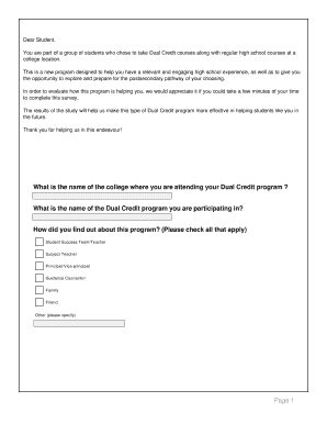 Dual Credit Program Student Survey