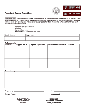 Reduction to Expense Request Form