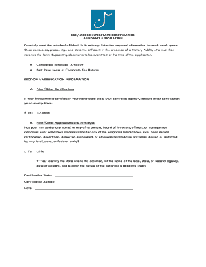 DBE ACDBE Interstate Certification Affidavit