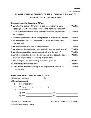 Term Loan Sanction Memorandum for Livestock Purchase