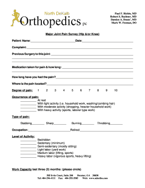 Major Joint Pain Survey (Hip &/or Knee)