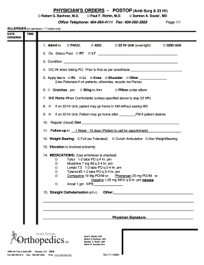 Physician's Postoperative Orders Form